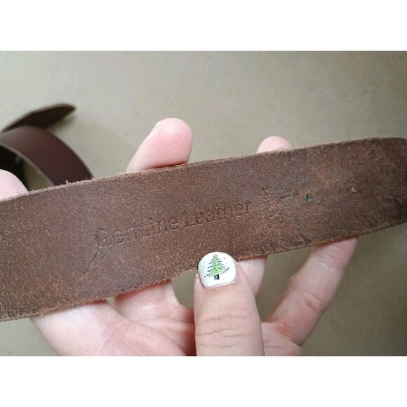 Leather Belt Timberland Brown Leather Belt Mens Size 38 Solid Brass Buckle - Picture 3 of 5